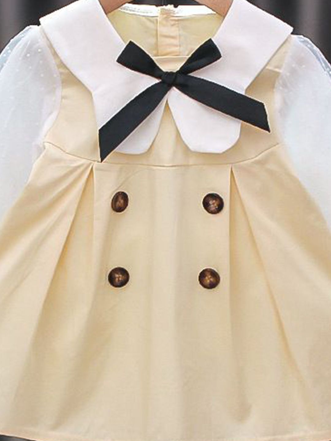 YK Girls Cotton Applique Peter Pan Collar Bell Sleeves A-Line Dress
