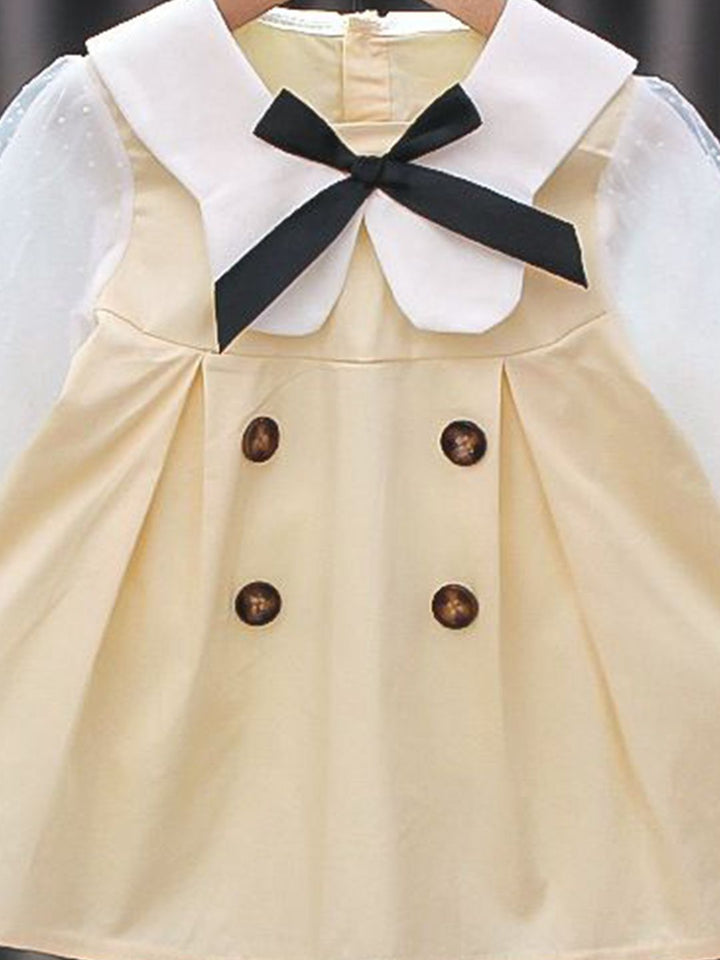 YK Girls Cotton Applique Peter Pan Collar Bell Sleeves A-Line Dress