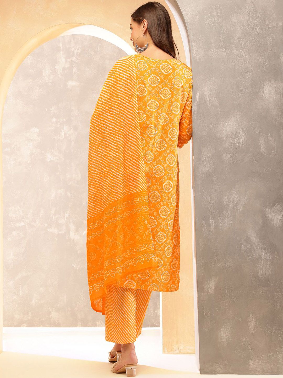 Anouk Women Ethnic Motifs Printed Regular Sequinned Pure Cotton Kurta with Trousers & With Dupatta