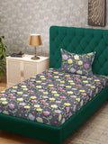 Klotthe Floral Printed Dipasang Cadar 7D Single 300 TC Dengan Sarung Bantal-2.25 m x 1.5 m