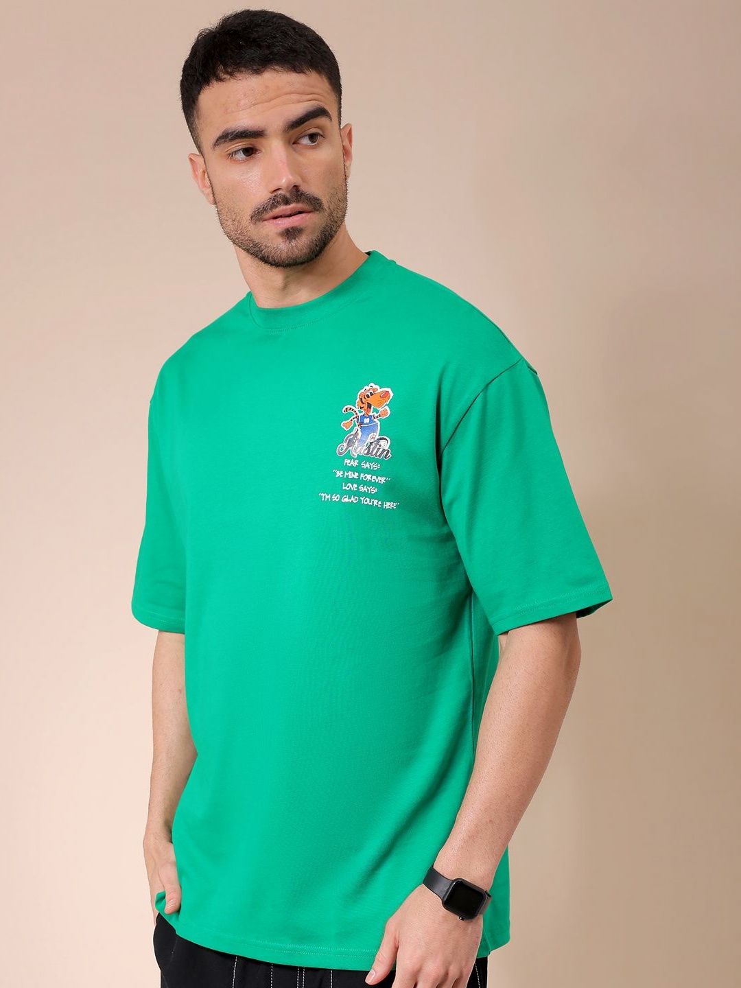 The Indian Garage Co Men Graphic Printed Round Neck Cotton Oversized T-shirt