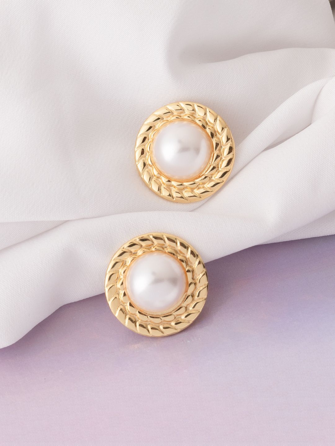VOGUE PANASH Stainless Steel 18K Gold-Plated Pearls Beaded Circular Shape Studs