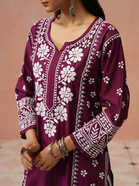 Rumah Wanita Chikankari Sulam Kurta Sutera Chanderi Chikankari