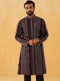SOJANYA LUXE Striped Embroidered Sequinned Georgette Straight Kurta With Trousers