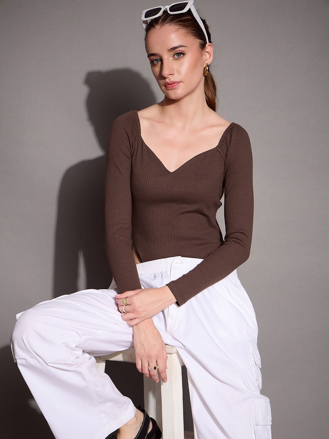 SASSAFRAS BASICS Ribbed Sweetheart Neck Bodysuit