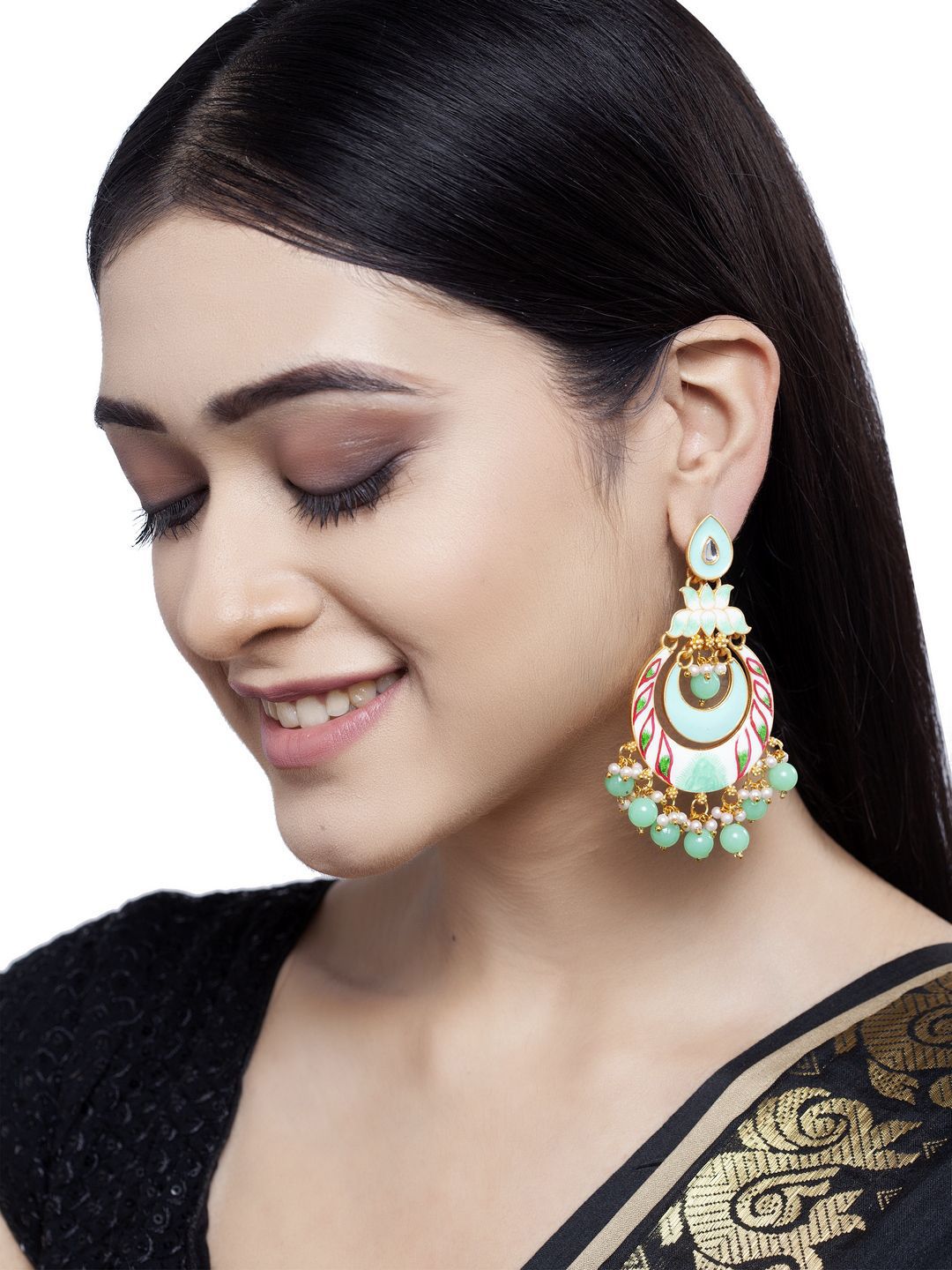 Anouk Gold-Plated Cubic Zirconia Studded Contemporary Drop Earrings
