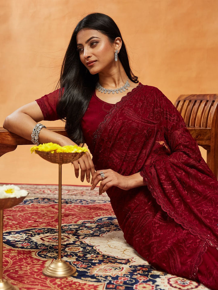 kasee Floral Embroidered Pure Georgette Saree