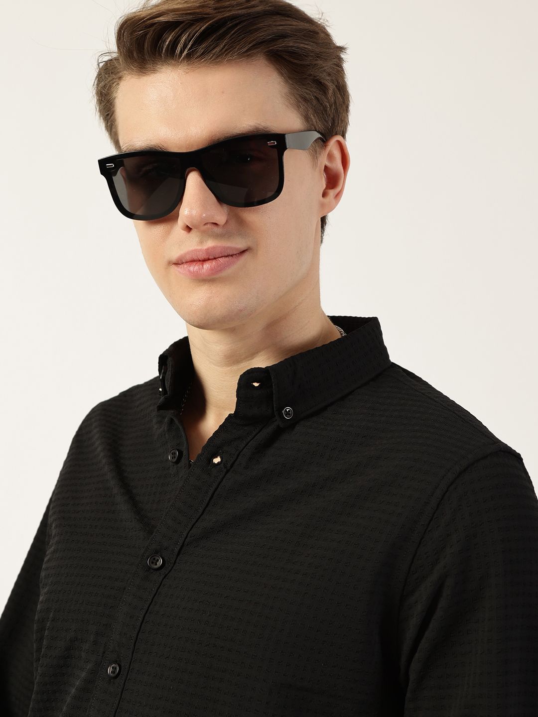Thomas Scott Men Smart Button-Down Collar Textured Solid Slim Fit Casual Shirt