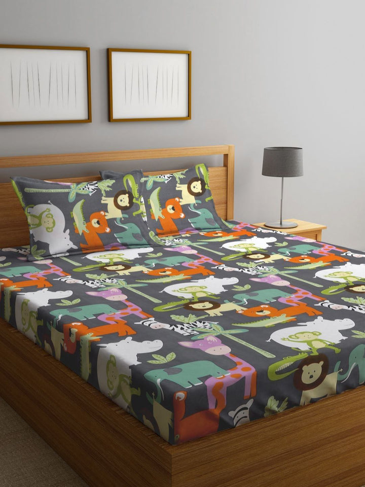Myntra Elegant Homes Kids Grey & White Printed Set Cadar King 300 TC 2.5 x 2.2 m