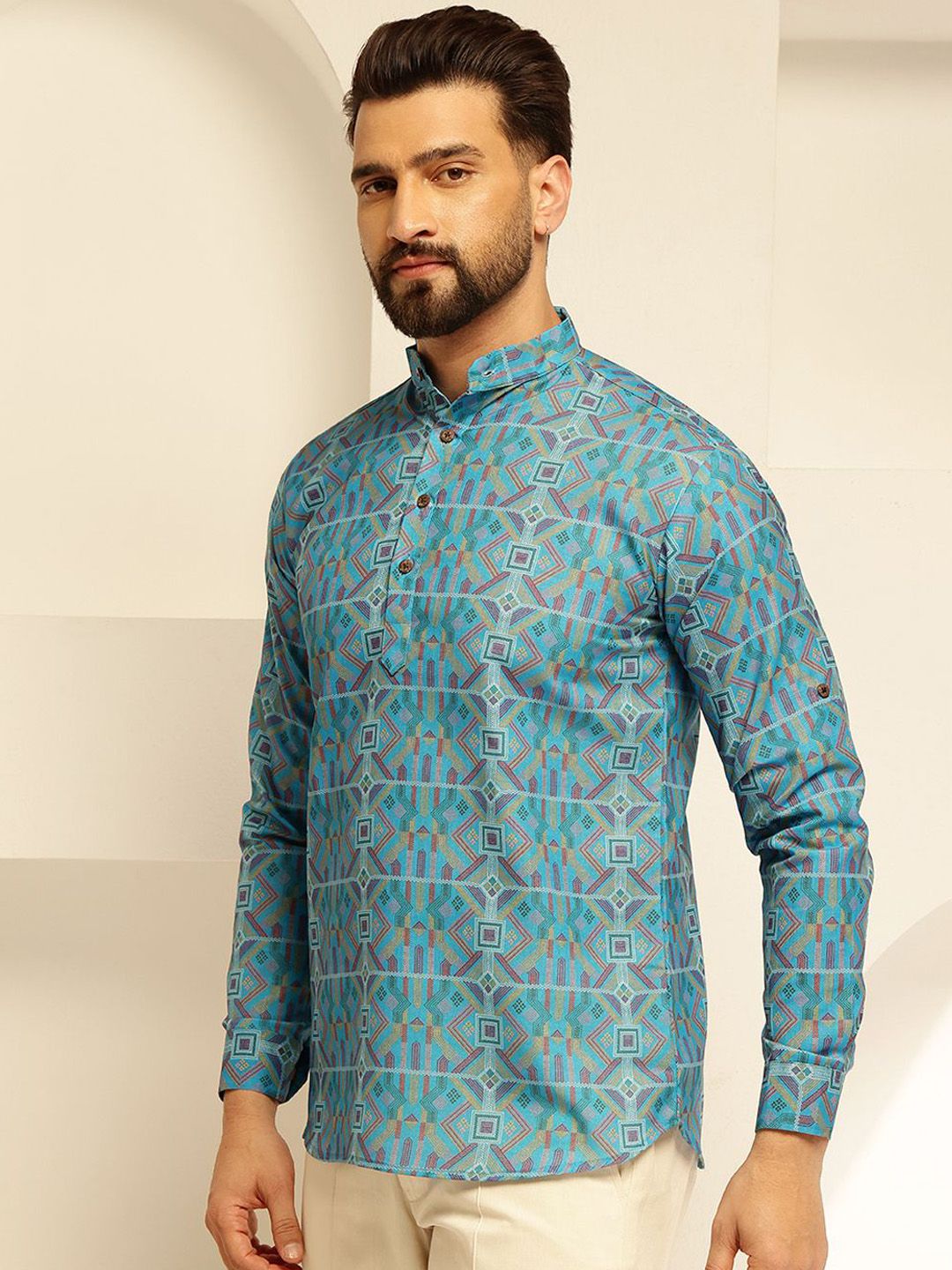 SOJANYA Geometric Printed Cotton Short Straight Kurta