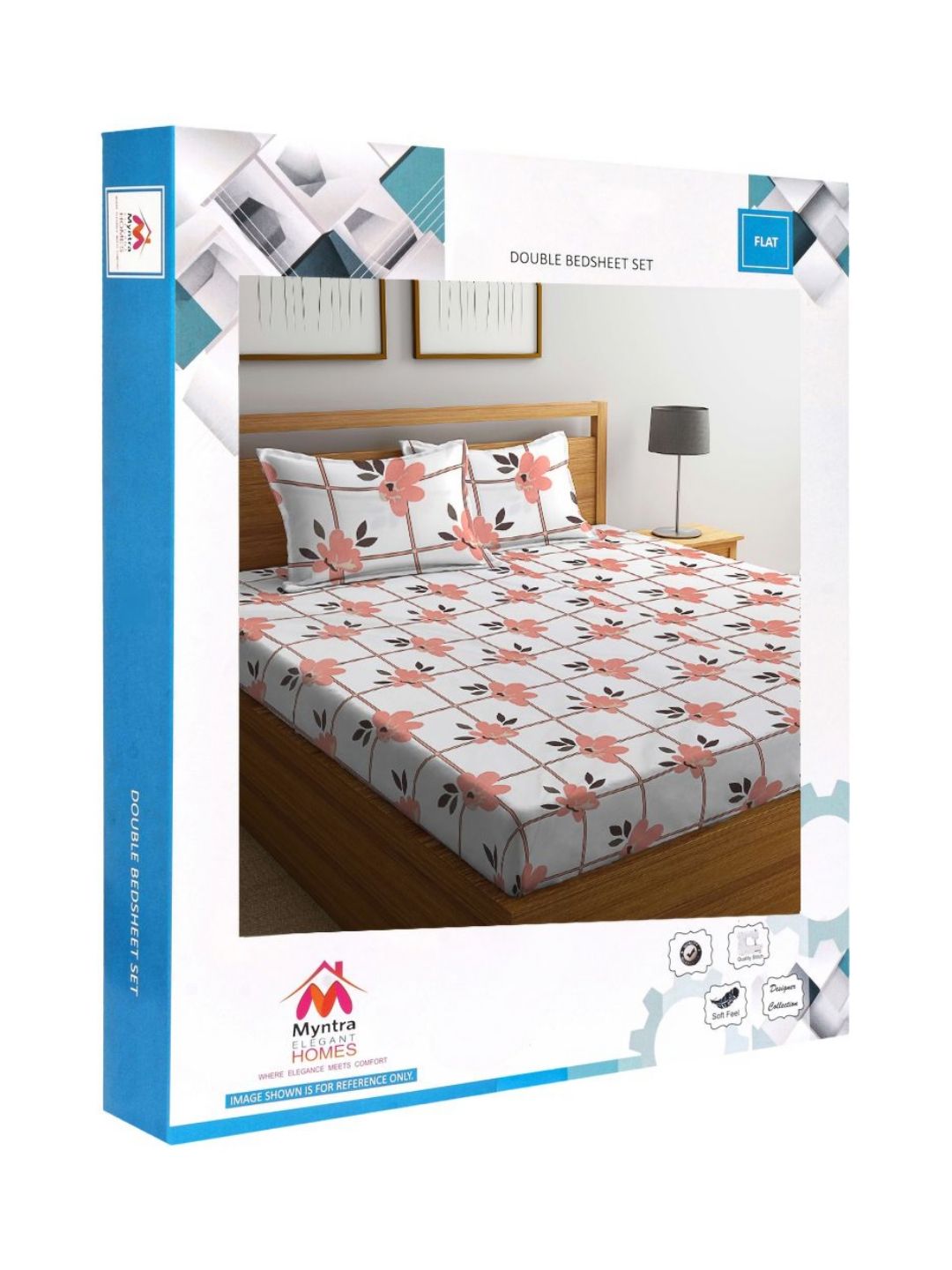 Myntra Elegant Homes White Floral Polycotton 300 TC King Fine Bedsheet with 2 Pillow Covers-59 x 87 inches