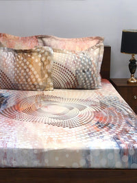BOMBAY DYEING Brown & White Printed 300 TC Cotton King Bedsheet with 4 Pillow Covers