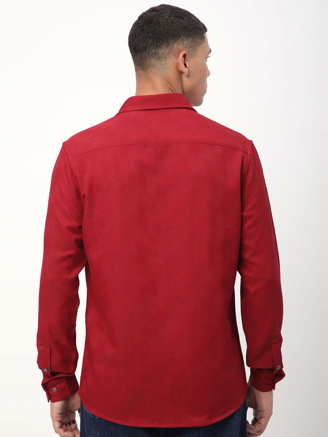VASTRADO Men Classic Spread Collar Textured Slim Fit Casual Shirt