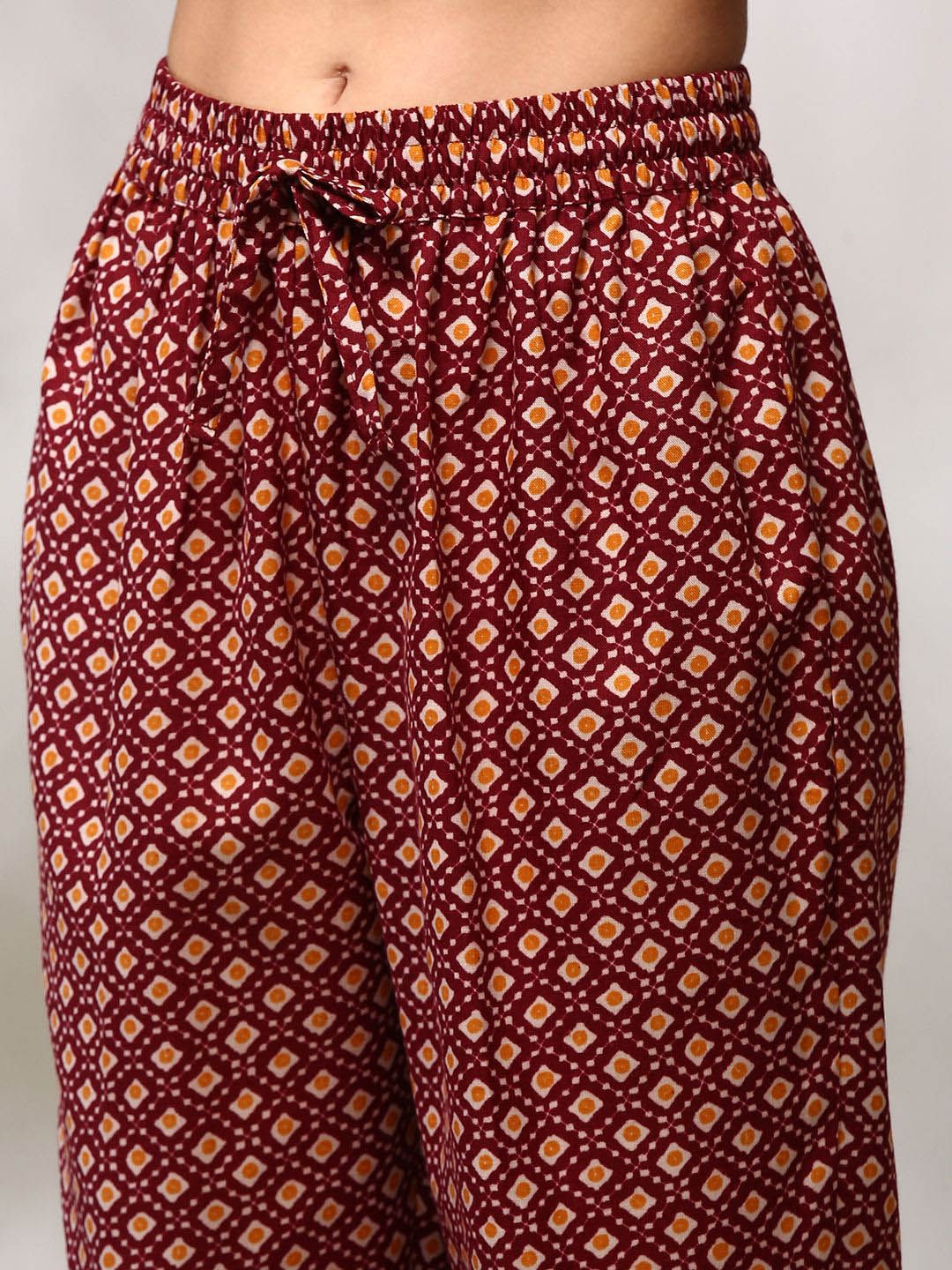 Anouk Floral Printed Thread Work Kurta Lurus Lurus Kurta dengan Seluar & Dupatta