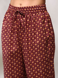 Anouk Floral Printed Thread Work Kurta Lurus Lurus Kurta dengan Seluar & Dupatta