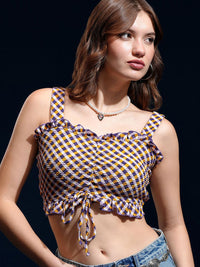 Tokyo Talkies Women Checked Peplum Crop Top