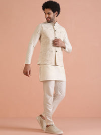 KISAH Floral Printed Mandarin Collar Straight Kurta With Trousers & Jacket