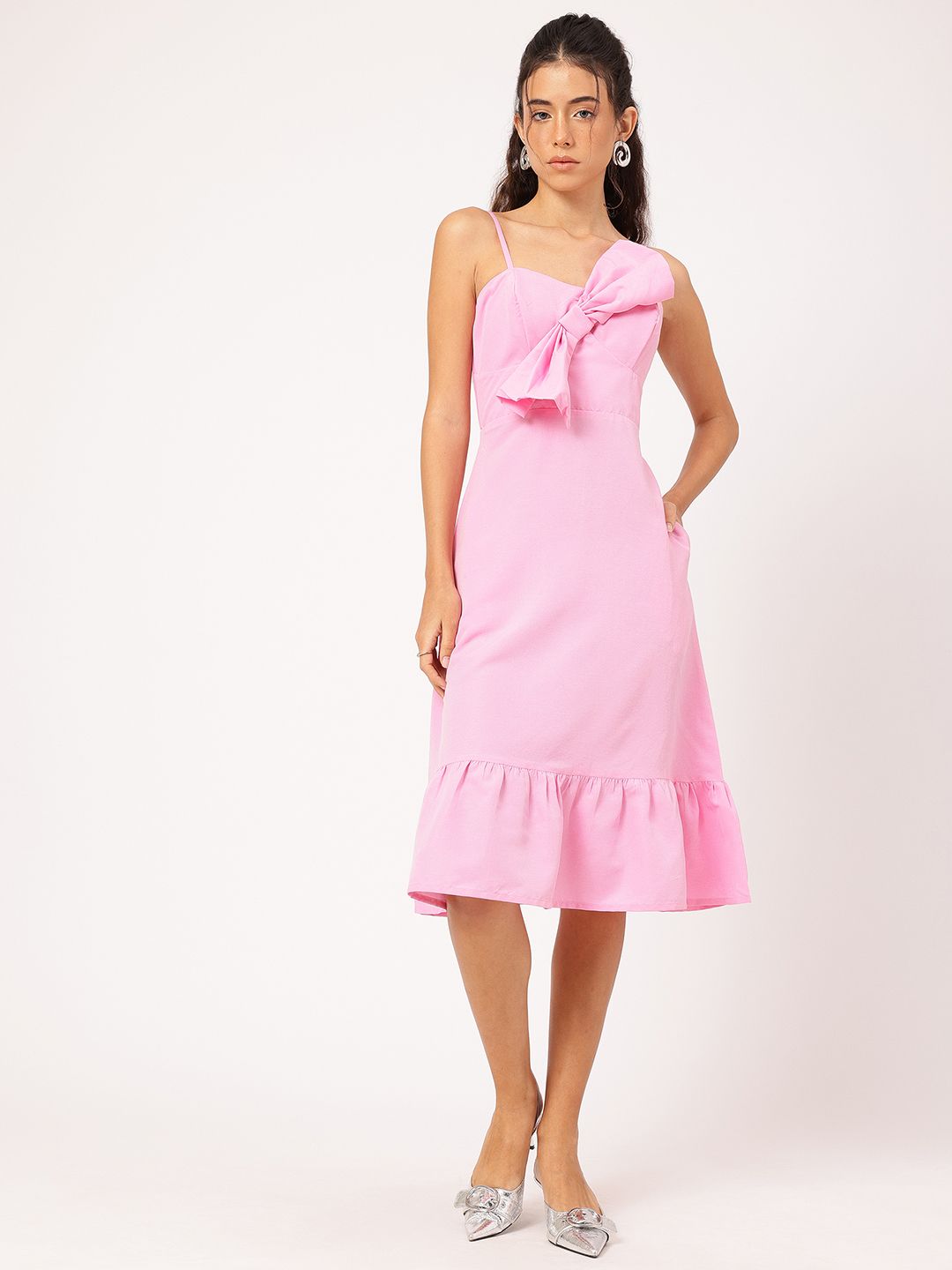 DressBerry Strap & Slay Front Bow A-Line Dress