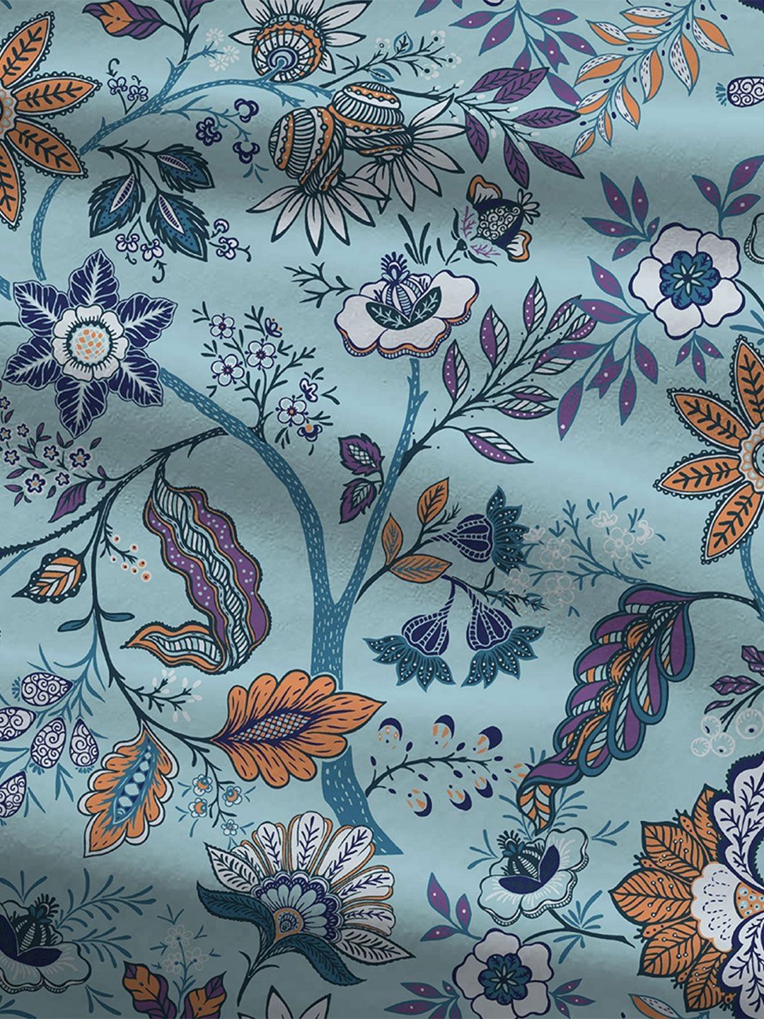 MYTRIDENT Chintz Blue Celebration Flat 144TC Queen Pure Cotton 1 Bedsheet with 2 Pillow Covers