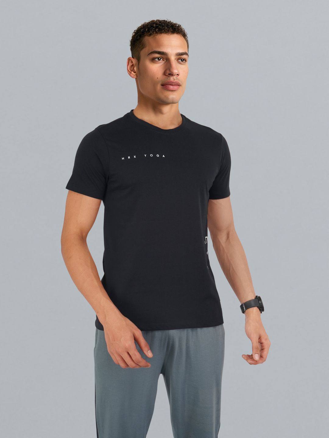 HRX by Hrithik Roshan Monochrome Typography Printed Pure Cotton Yoga T-shirt
