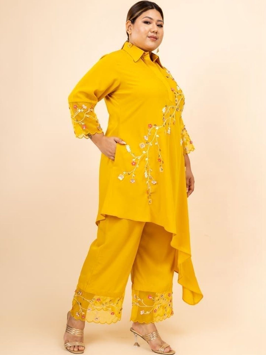 Mamicha Embroidered Shirt Collar Tunic & Trousers Co-Ords