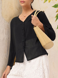 DressBerry Extravagant Ease V-Neck Semi-Sheer Top