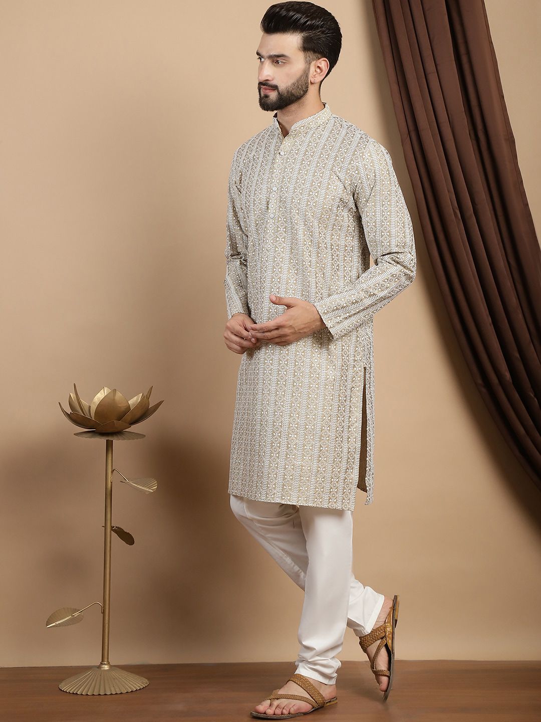 Anouk Embroidered Regular Thread Work Pure Cotton Kurta & Churidar