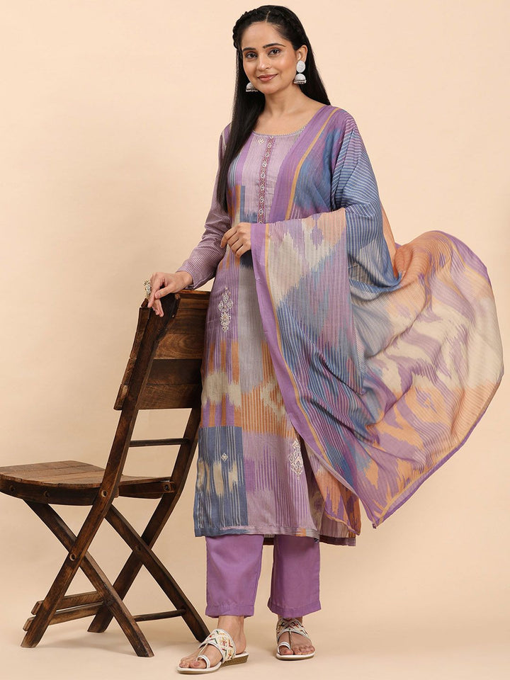 Mamicha Wanita Bercetak Kurta Kapas Tulen Biasa dengan Palazzos & Dengan Dupatta