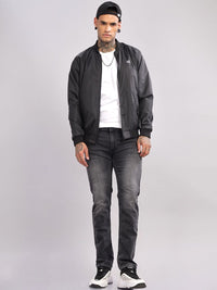 ADRO Men Stand Collar Solid Casual Bomber Jacket