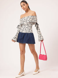 DressBerry Floral Femme Off-Shoulder Bow Detail Bardot Top