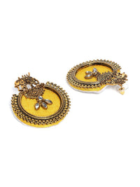 PANASH Gold-Plated Elephant Shaped Stone Studded Drop Earrings