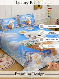 Myntra Elegant Homes Blue Cartoon Characters 300 TC King Bedsheet with 2 Pillow Covers