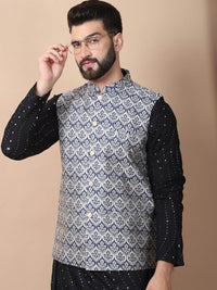 Kurta Kapas Tulen Bersulam Anouk Leheriya Hitam dengan Jaket Churidar & Nehru
