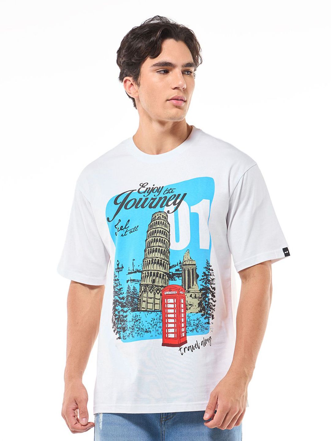 Bewakoof Men Graphic Printed Round Neck Pure Cotton Oversized T-shirt