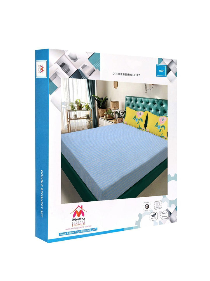 Myntra Elegant Homes Blue 300 TC King Bedsheet with 2 Pillow Covers