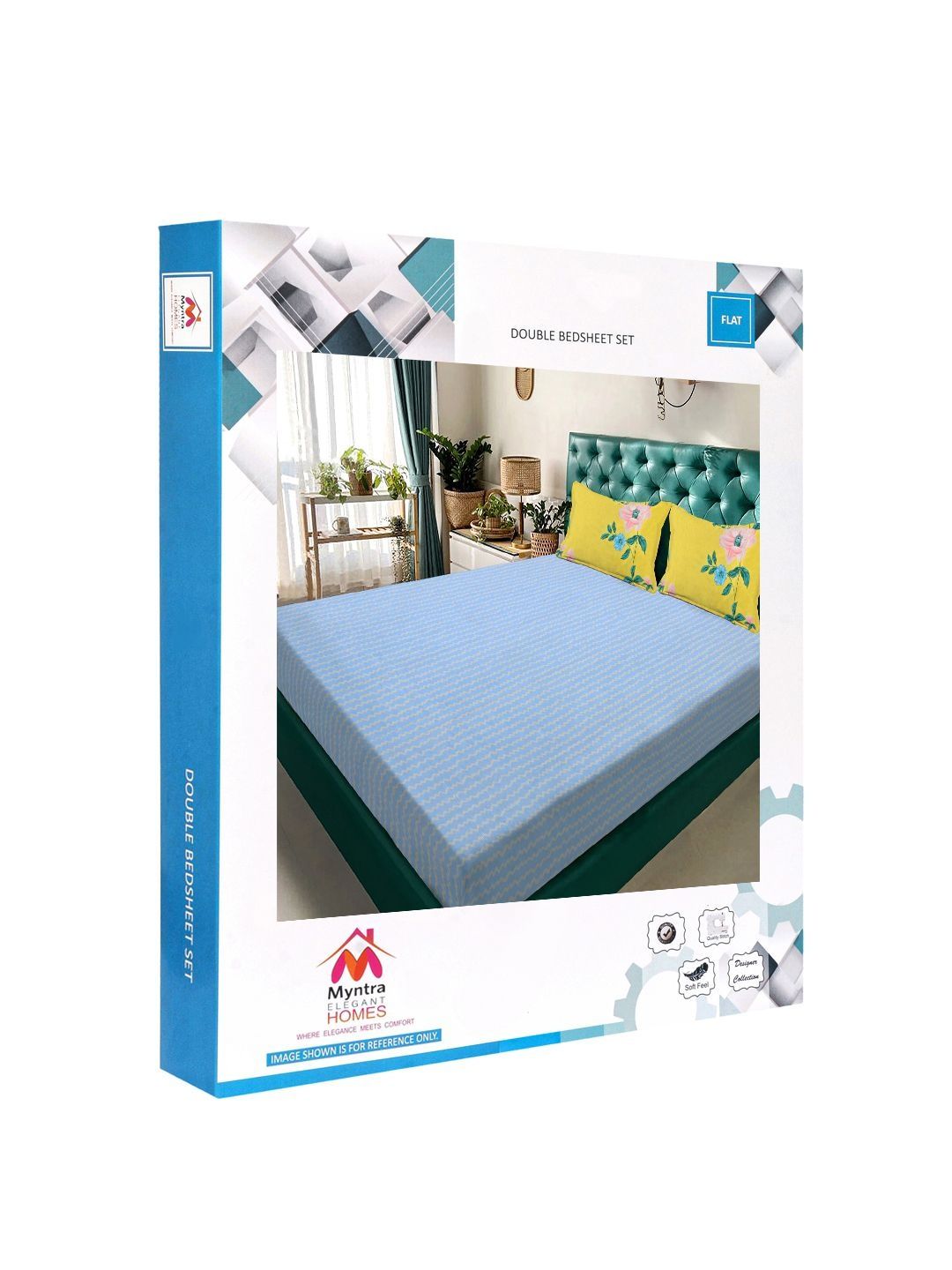 Myntra Elegant Homes Blue 300 TC King Bedsheet with 2 Pillow Covers
