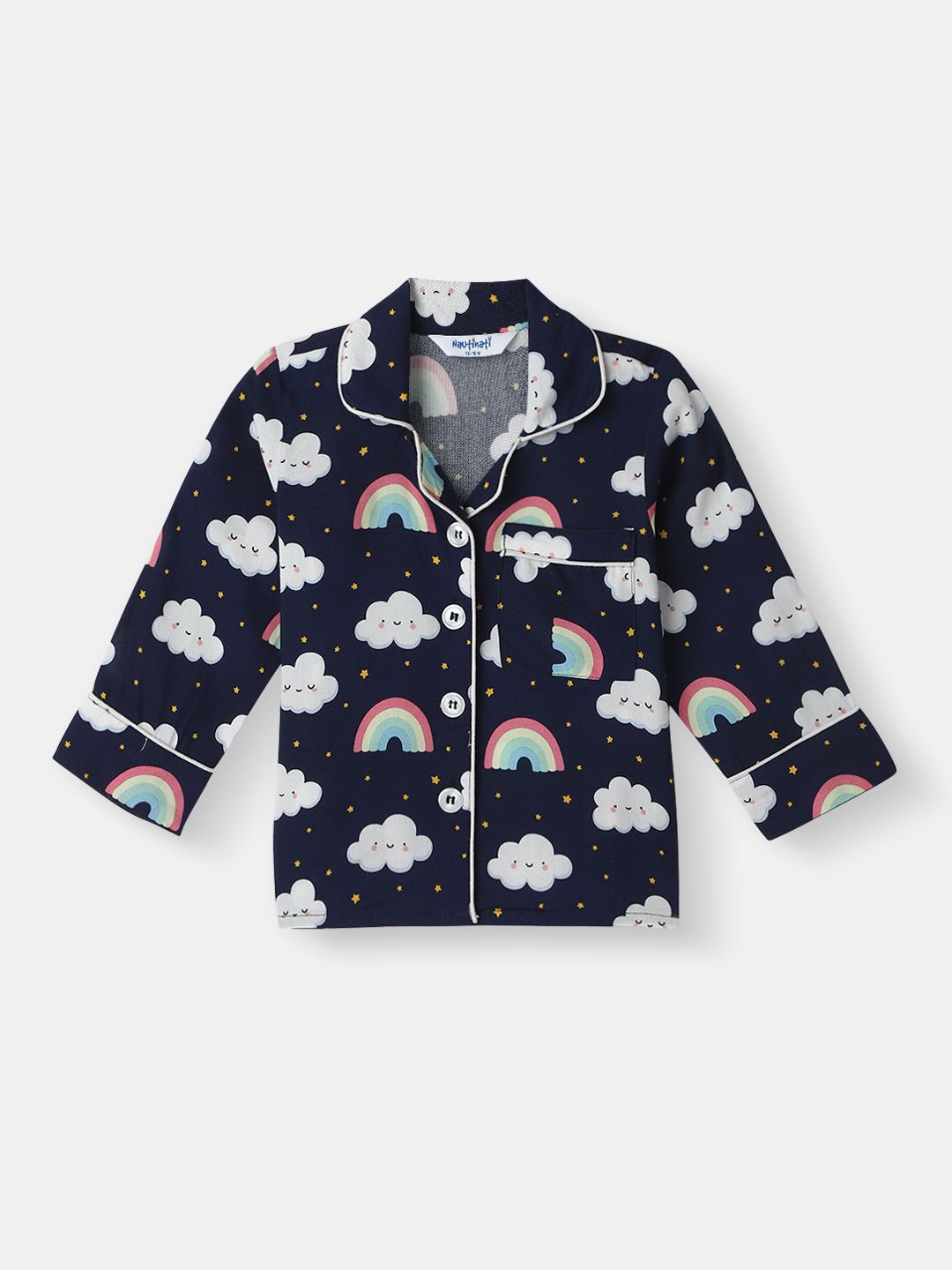 Nauti Nati Boys Clouds and Rainbow Print Chest Pocket Shirt and Pyjama Set
