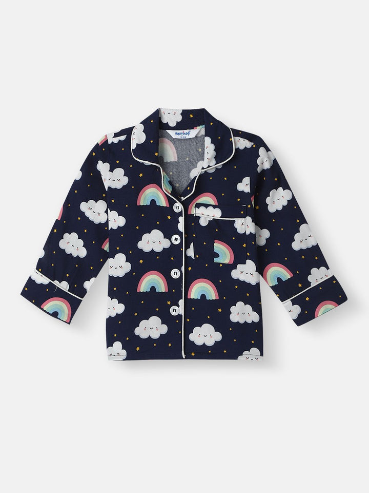Nauti Nati Boys Clouds and Rainbow Print Dada Pocket Shirt dan Pajama Set