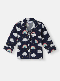Nauti Nati Boys Clouds and Rainbow Print Dada Pocket Shirt dan Pajama Set