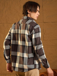 DENNISON Men Double Pocket Drop Shoulder Oversized Cotton Checked Shacket