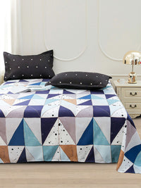 Story@home White Geometric Printed 240 TC Satin Finish Queen Bedsheet Set