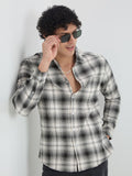 VASTRADO Men Classic Slim Fit Checked Cutaway Collar Satin Casual Shirt