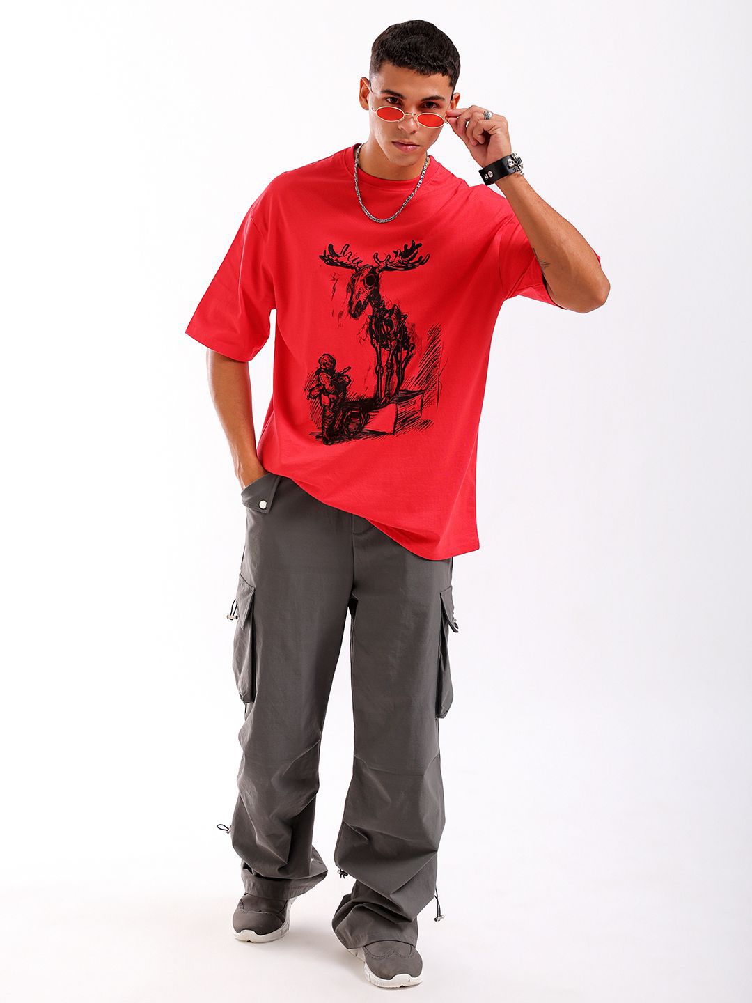 The Indian Garage Co Men Graphic Printed Oversized Round Neck T-shirt