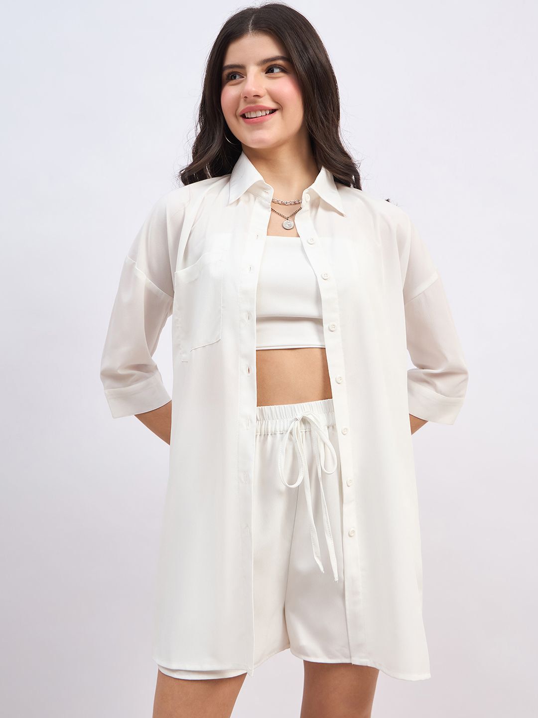 Berrylush Shoulder Straps Crop Top With Shorts And Shirts