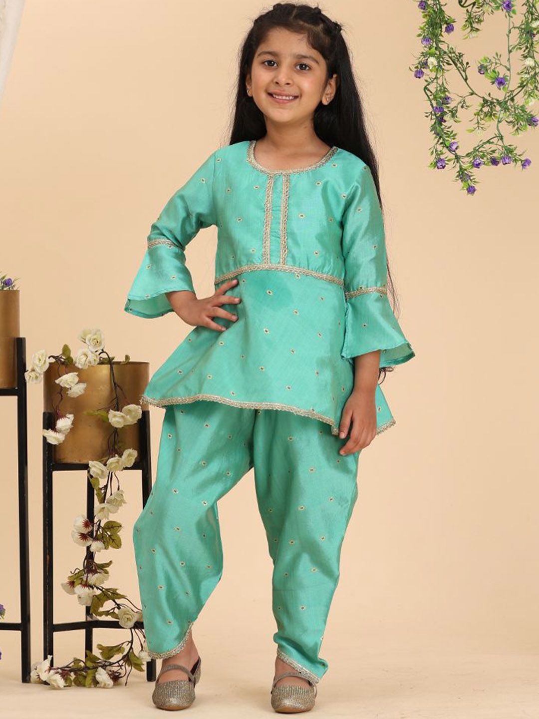 Cutiekins Girls Empire Gotta Patti Kurta with Dhoti Pants
