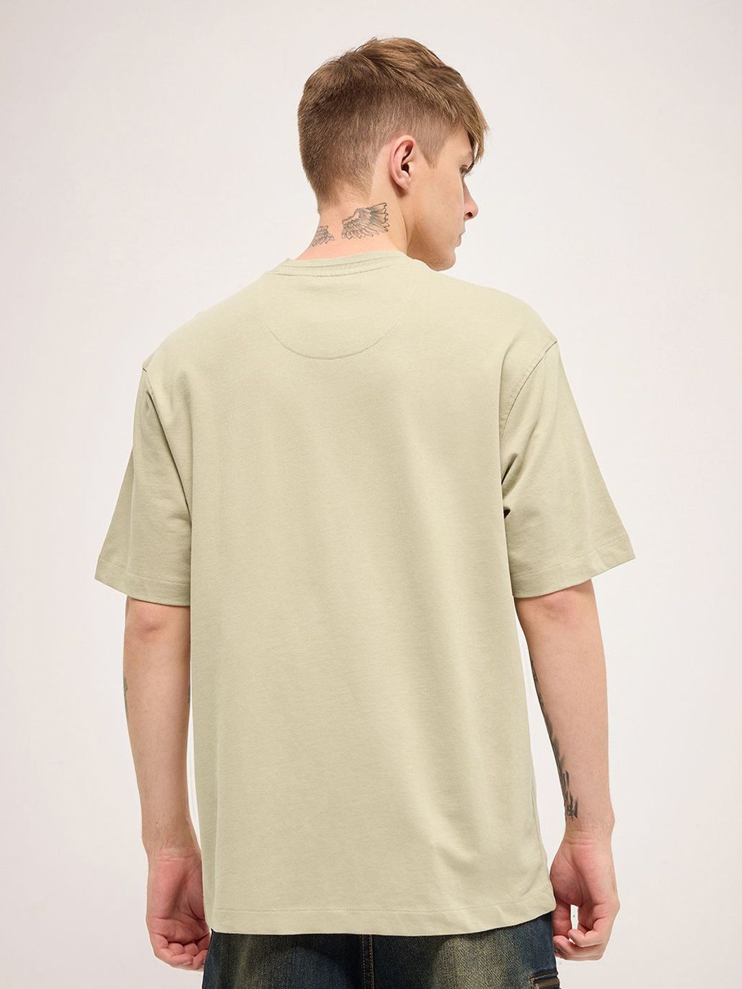 THE BEAR HOUSE Pure Cotton Graphic Printed Round Neck Oversized T-shirt