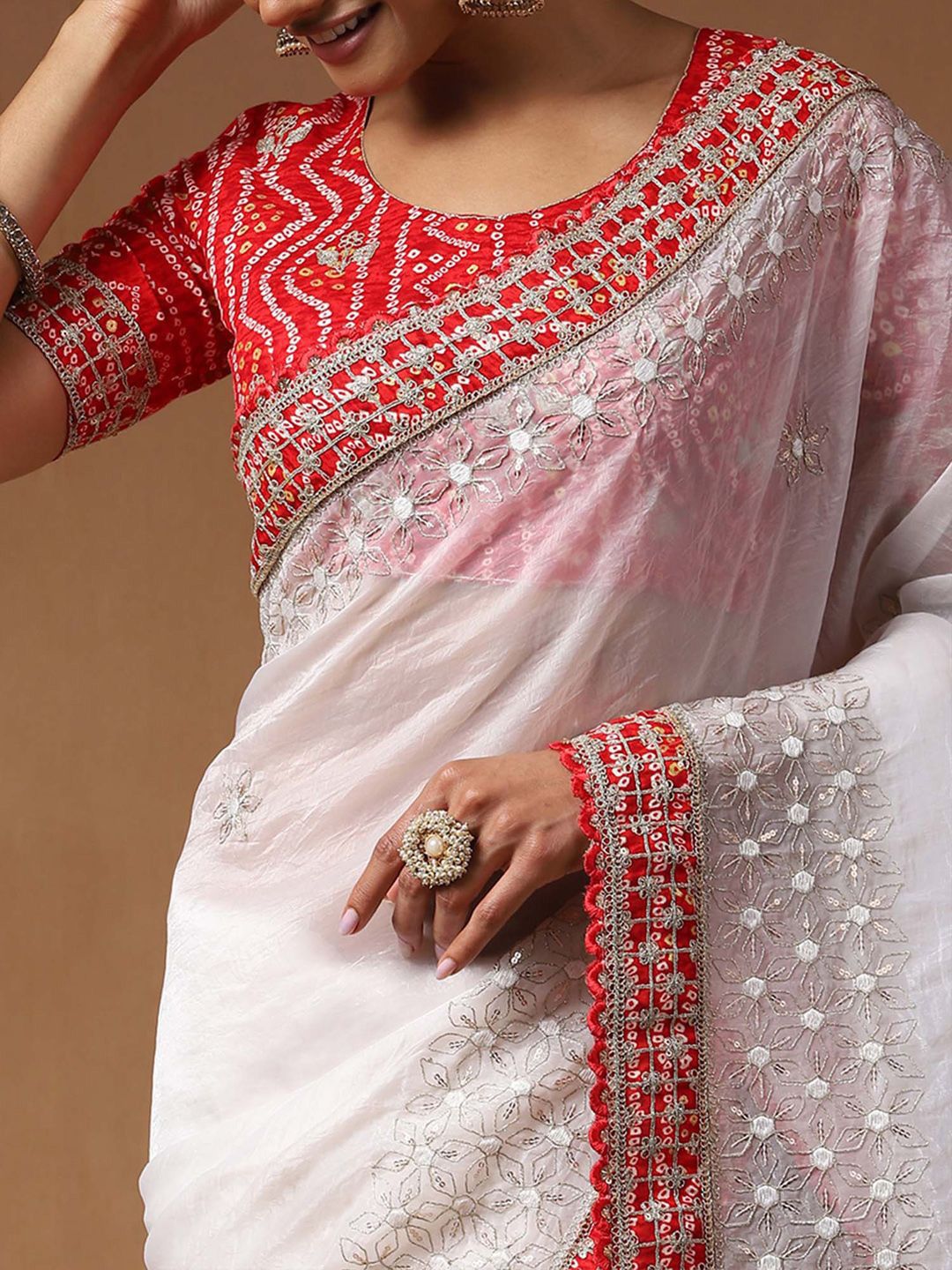 Saree mall Floral Embroidered Sequinned Tissue Sarees