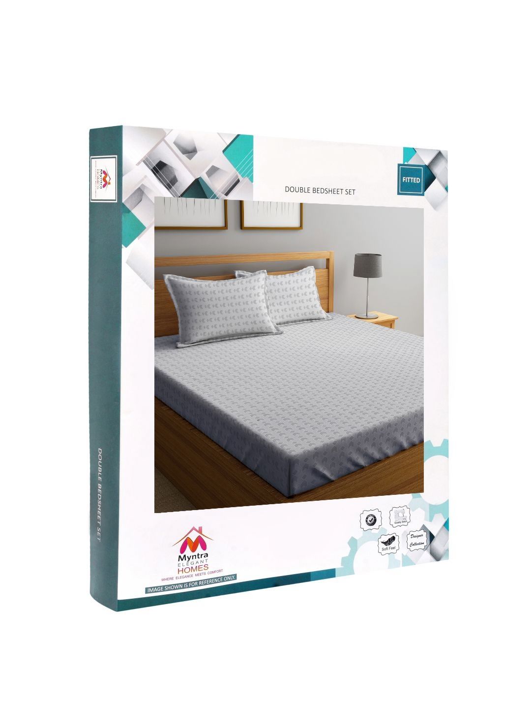 Myntra Elegant Homes Grey & White Geometric 300 TC King Bedsheet with 2 Pillow Covers