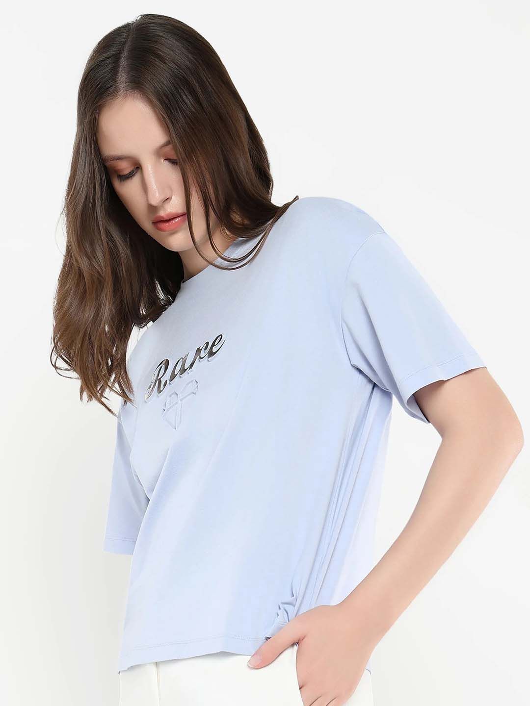 RAREISM Women Graphic Printed Round Neck Cotton Relaxed Fit T-shirt