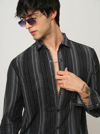 VASTRADO Men Classic Spread Collar Vertical Striped Cotton Slim Fit Casual Shirt